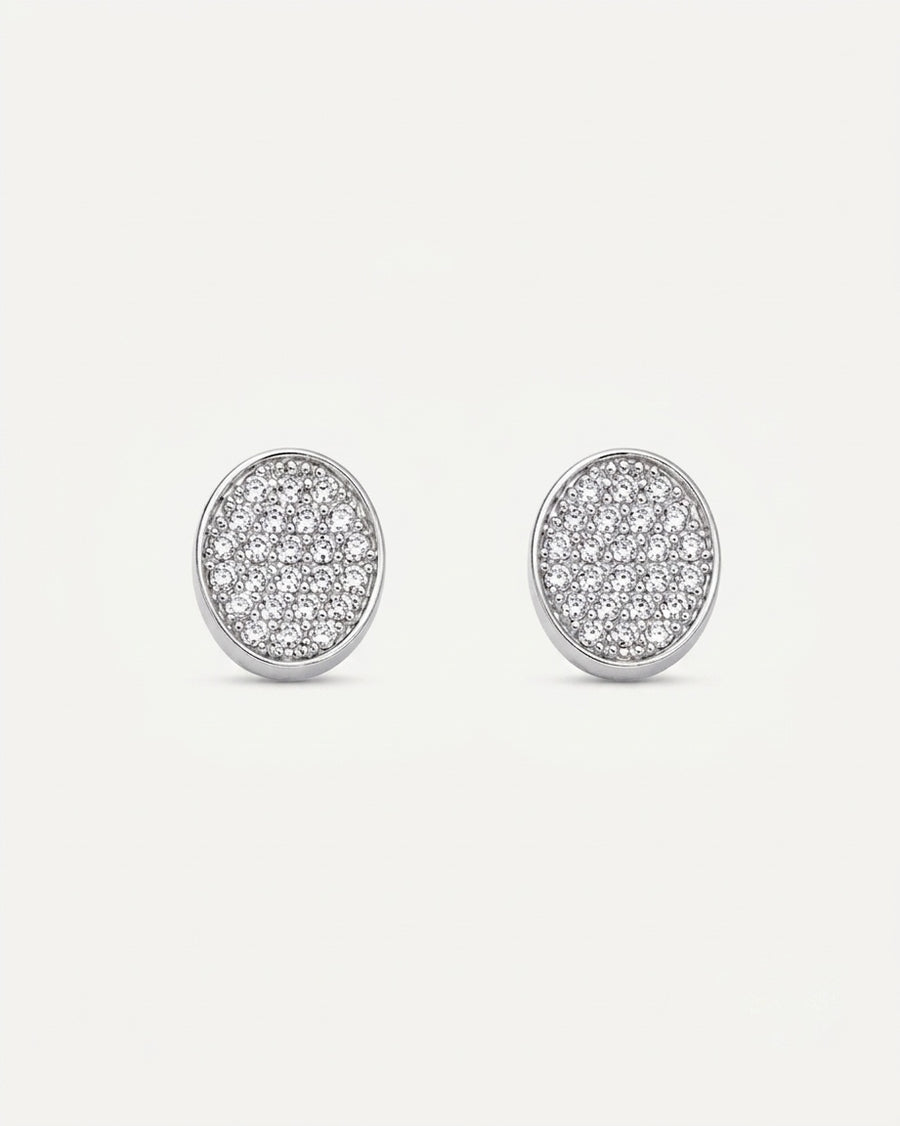 PEHRO 925 Sterling Silver Oval Pave Stud Earrings