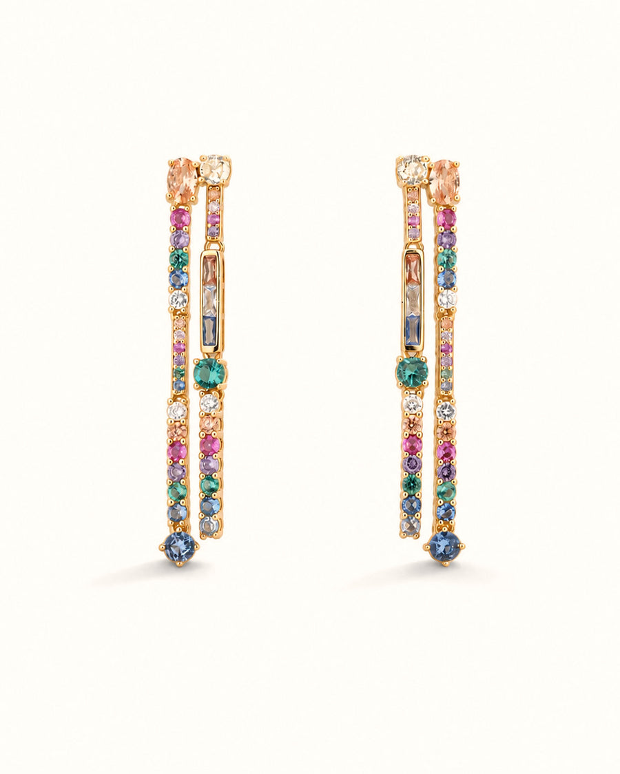 PEHRO 925 Sterling Silver Rainbow Double Drop Earrings