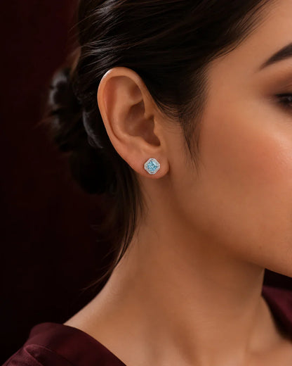 925 Sterling Silver Princess Cut Halo Stud Earrings