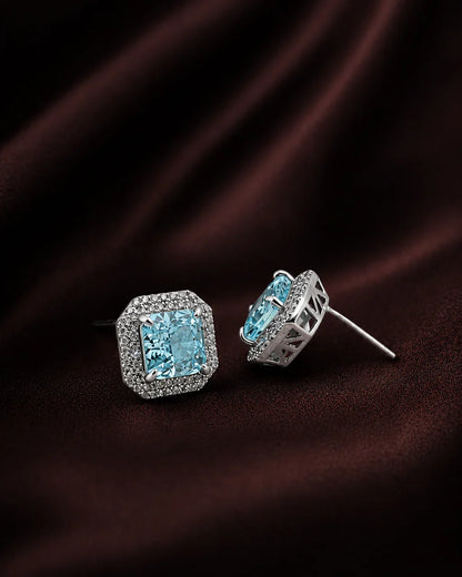 925 Sterling Silver Princess Cut Halo Stud Earrings