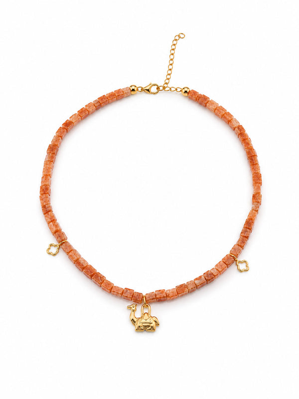 PEHRO 925 Sterling Silver Sunstone camel Choker