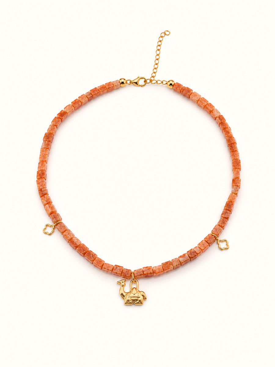 PEHRO 925 Sterling Silver Sunstone camel Choker