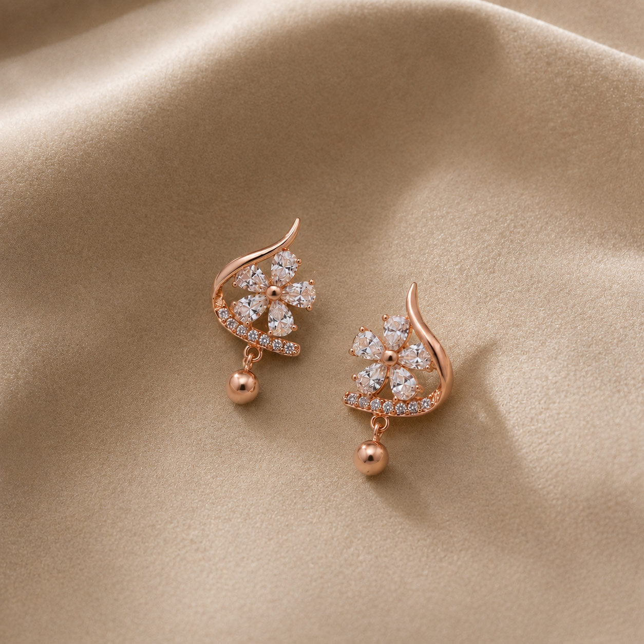 925 Sterling Silver Floral Drop Stud Earrings