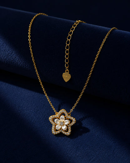 Close-up of the floral pendant on the PEHRO 925 Sterling Silver Blossom Pendant Necklace