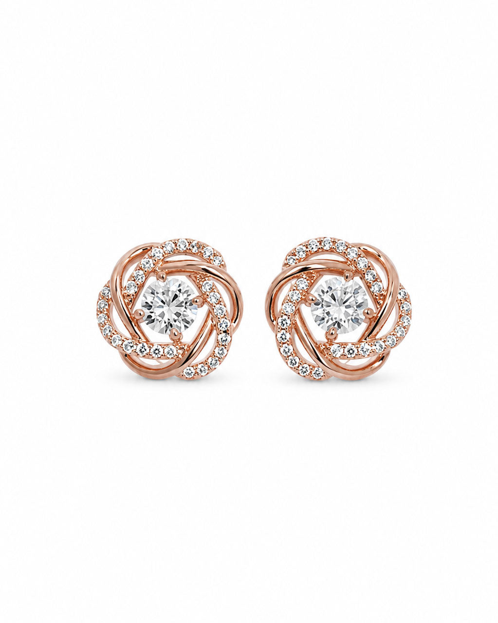 PEHRO 925 Sterling Silver Rose Gold Plated Knot Stud Earrings