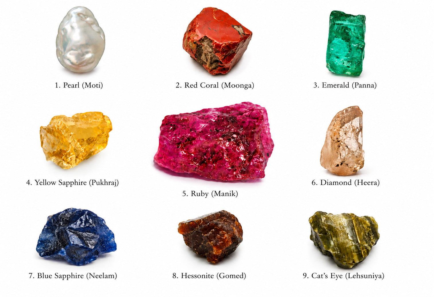 A traditional Navratna arrangement with ruby at the centre