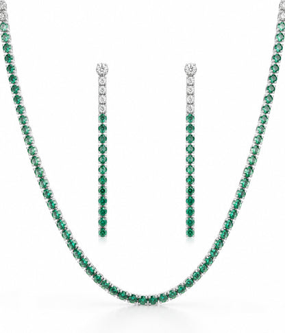 PEHRO 925 Sterling Silver Emerald Tennis Necklace Set with matching earrings