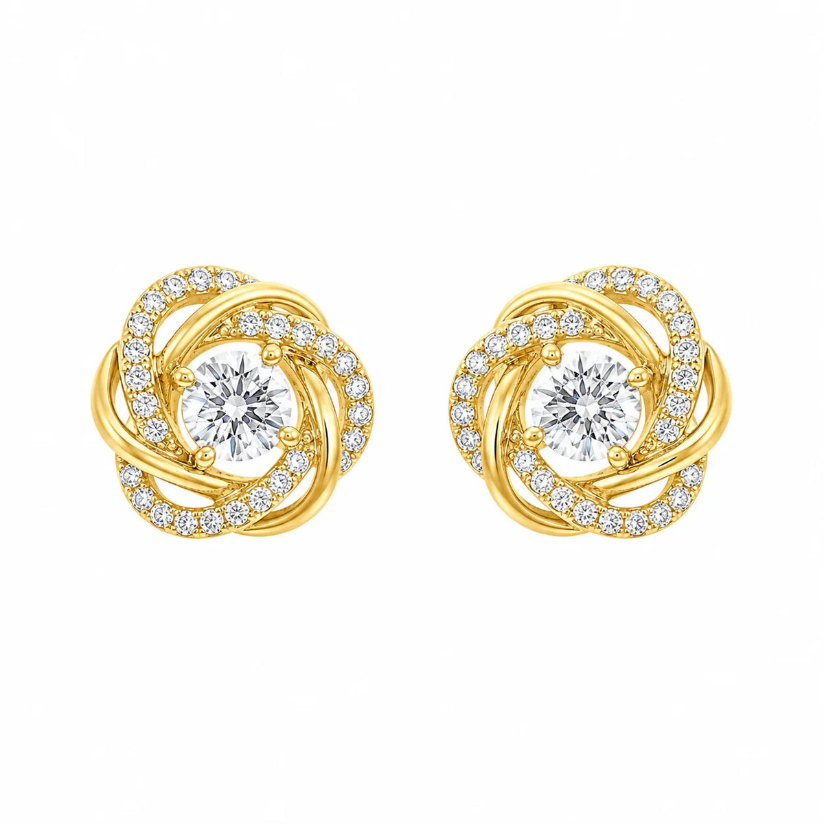PEHRO 925 Sterling Silver Gold Plated Knot Stud Earrings
