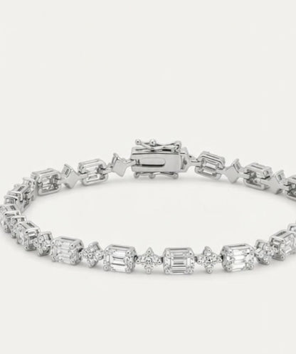 925 Sterling Silver Emerald Cut Tennis Bracelet