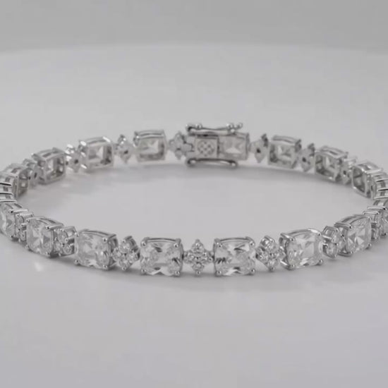 PEHRO 925 Sterling Silver emerald-cut tennis bracelet with rhodium plating