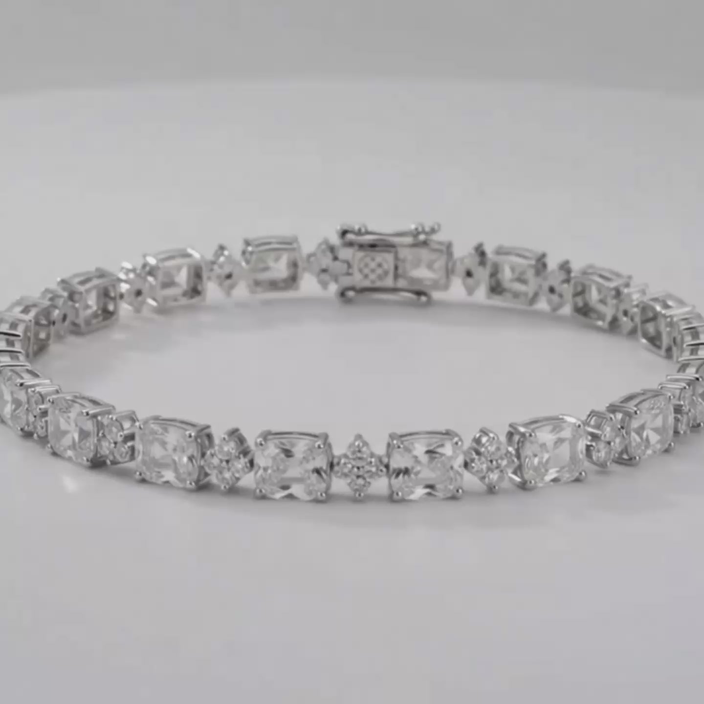 PEHRO 925 Sterling Silver emerald-cut tennis bracelet with rhodium plating